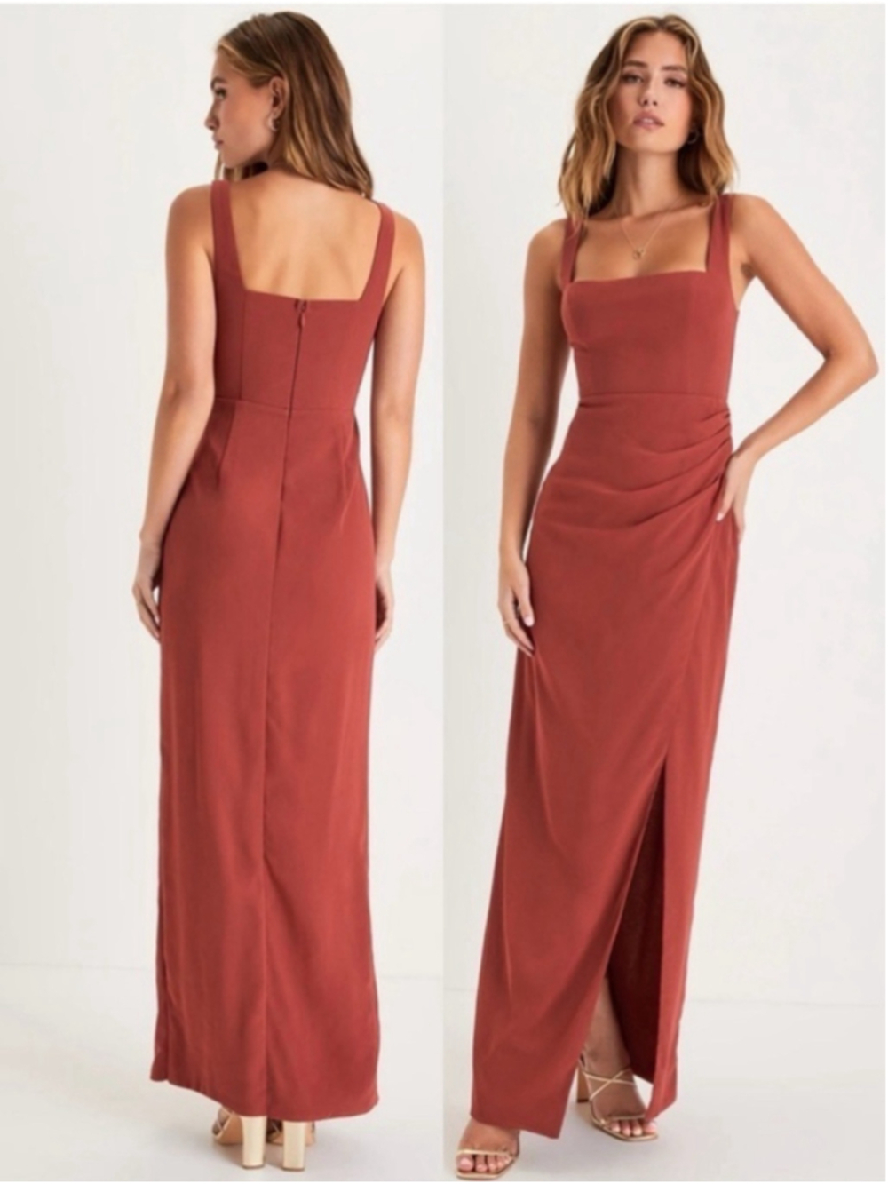 Women's Red Glamorous Disposition Rust Ruched Maxi Dress